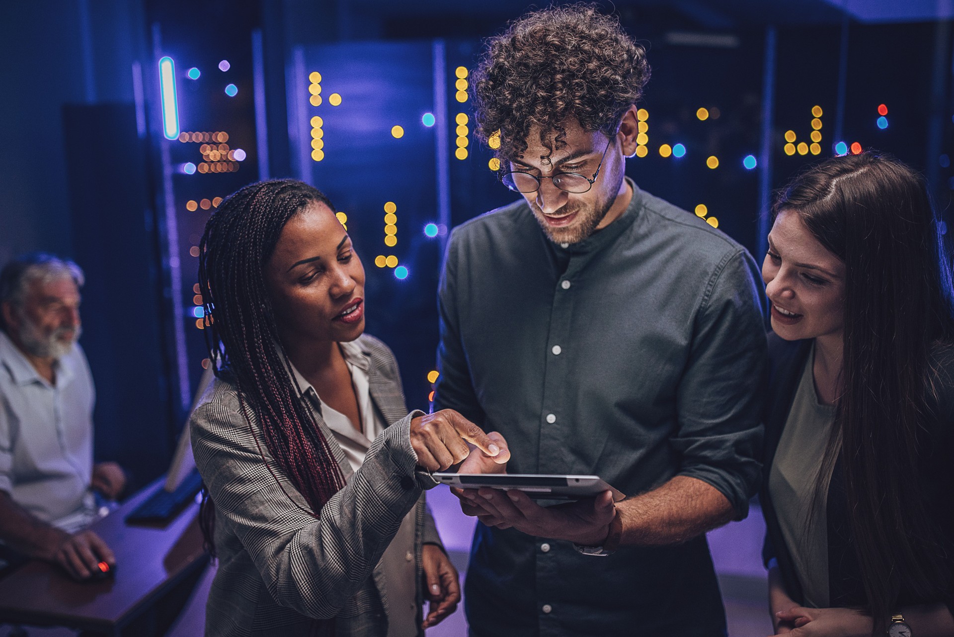 Engineers in server room